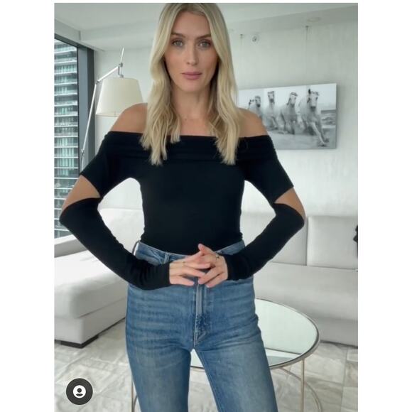 Six Fifty Long Sleeve Cut Out Off the Shoulder Black Top Size S NWT - Picture 8 of 8